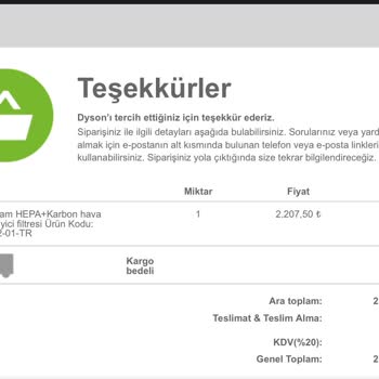 Dyson Yedek Filtre Siparişimi Göndermiyor