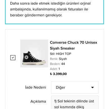 Converse Chuck 70 İade Oluşturamıyorum