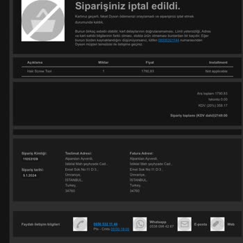 Dyson İnternet Alışveriş Deneyimim Hüsran