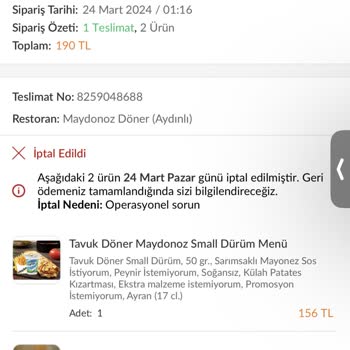 Maydonoz Döner Maydonoz 1 Saat Sonra Siparişimi İptal Etti