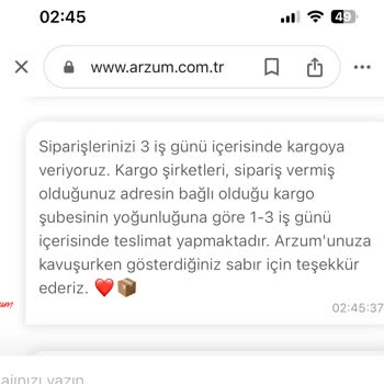 Arzum Kargoya Ürünleri Zamanında Teslim Etmiyor