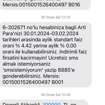 Akbank Artı Para Sıfır Faiz SMS Kampanyası