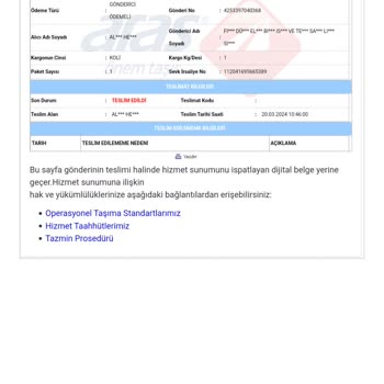 Aras Kargo Teslim Edilmediği Halde Teslim Edilmiş Görünen Ürün