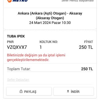 Obilet Metro Turizmden Aldığım Biletin Seferi Gözükmüyor