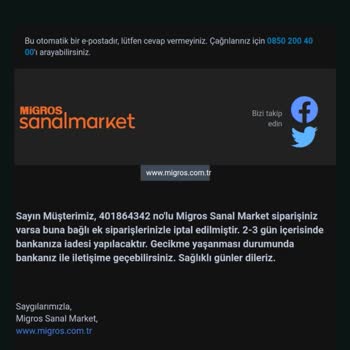 Migros Sanal Market Sipariş İptali