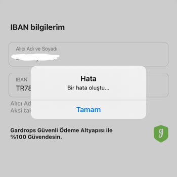 Gardrops IBAN Bilgilerimi Giremiyorum
