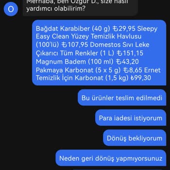 GetirÇarşı Getir Eksik Ürün Teslimi Ve Para İadesi Sorunu
