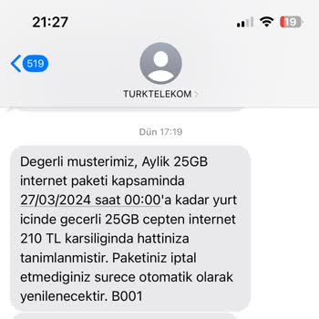 Türk Telekom 1 Aylık 25GB Paket Yalanı