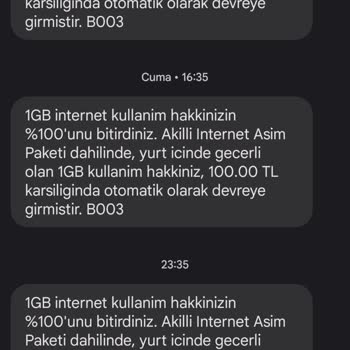 Vodafone Net İnternet Paketim Ve Aşım Karmaşası
