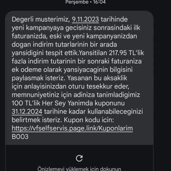 Vodafone Faturama Ekstra Ücret Yansıttı
