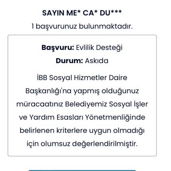 İbb Evlilik Desteği Başvurum Askıya Alınmış Olup Olumsuz Değerlenmiş
