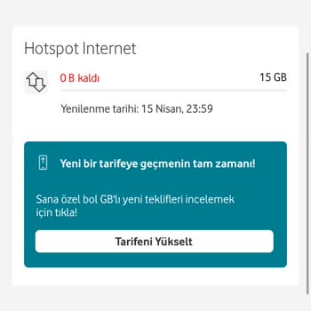 Vodafone Sınırsız İnternet Adı Altında Sınırlı Hotspot Aldıktan Sonra Yazıyor