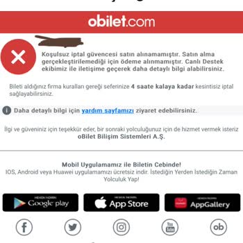 Obilet.com Koşulsuz İptal Başarısız