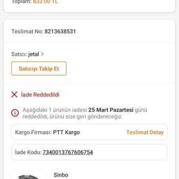 Sinbo Ürünü Çalışmıyor, İade Ettim Paramı Geri Almak İstiyorum