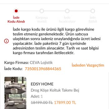 CEVA Logistics İademin Alınmasını İstiyorum