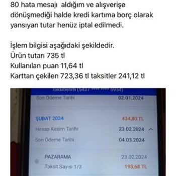 Pazarama Hatalı İşleme Ait İadeyi Yapmıyor