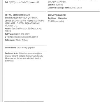 Arçelik Yetkili Servisinin Bizi Mağdur Etmesi