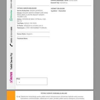 Arçelik Yetkili Servisinin Bizi Mağdur Etmesi