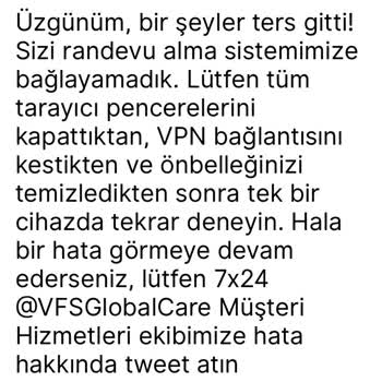 VFS Globalin Kendi Sitesinde Bos Randevuyu Vermemesi