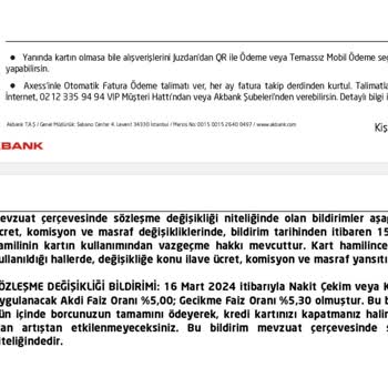 Akbank Kredi Kartı Yıllık Kullanım Ücretinin İade Etmemeleri