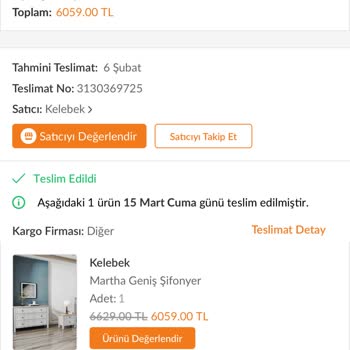 Kelebek Mobilyanın 1 Ay Geciken Teslimatı Hala Yapamaması.