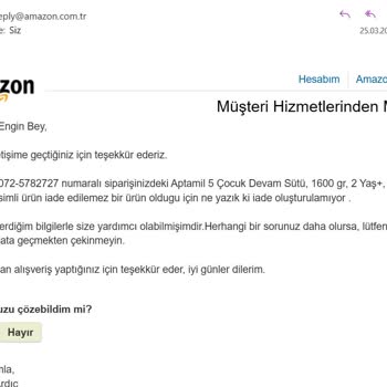Amazon - Aptamil Ürün İadesi Gerekçesiz Olarak Reddedilmekte
