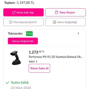 Teknoraks'a Verilen Siparişe Başka Bir Ürün Göndermesi :)