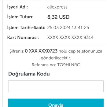 Ziraat Bankası 3D Secure Onay Kodu