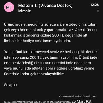 Vivense Ürün Siparişim Hatalı Ve Telafi Edilmiyor. Şartlar Koşuluyor