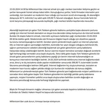 Millenicom Bilgilendirme Yapmadan Ek Ücretler Talep Ediyor
