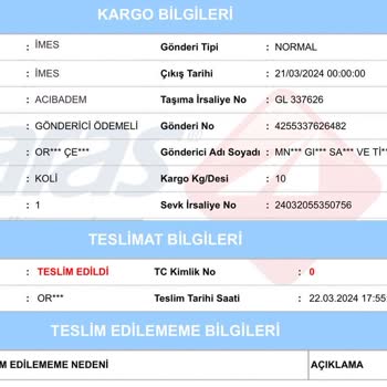 Aras Kargo Kargomu Teslim Etmemesine Rağmen "Teslim Edildi"işaretledi.