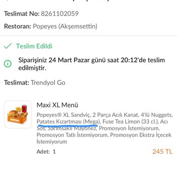 Popeyes Eksik, Yanlış Ürün Gönderme Ve Ücret İadesinde Eksiklik!