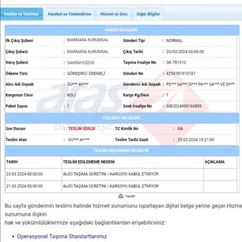 Aras Kargo Kargom Evime Getirilmedi