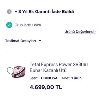 Teknosa'dan Parasını Verip De Alamadığım Tefal Buhar Kazanlı Ütü Hk.