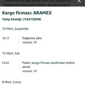 Aramex Aremex Kargo 10 Gündür Siparişimi Getirmiyor