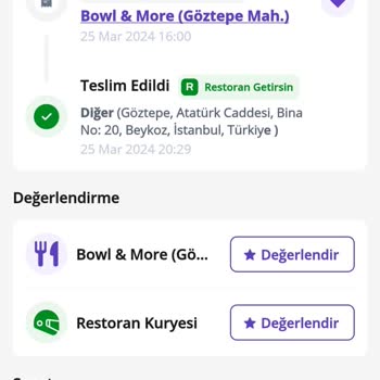 Bowl & More Getir Yemek Aracılığıyla Bowl&more Adlı Restoran Yemeğimi Getirmedi