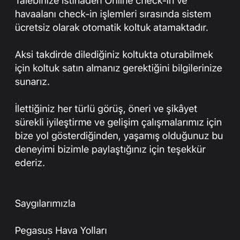 Pegasus'ta Eşimle Ayrı Koltuk Sıkıntısı Ve Çözümsüz Müşteri Hizmetleri