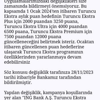 ING Turuncu Extra Aylık Harcama Mağduriyeti