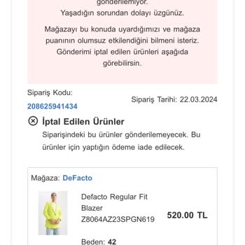 N11 DeFacto Sebepsiz Yere İndirimli Aldığım Siparişimi İptal Etti