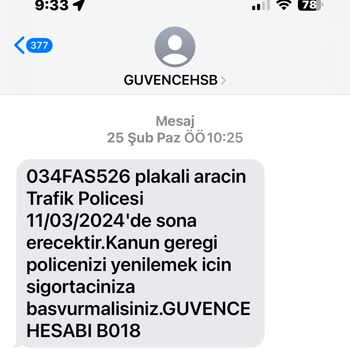 Güvence Hesabı Güvence Hsb. Gelen Mesaj Üzerine