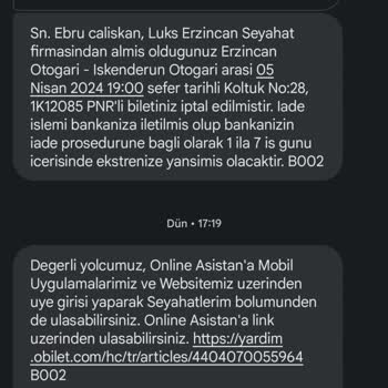 Obilet O. Bilet İade Yapmıyor