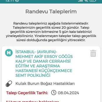 MHRS - 182 Küçükçekmece KBB Randevu 1 Senedir Yok