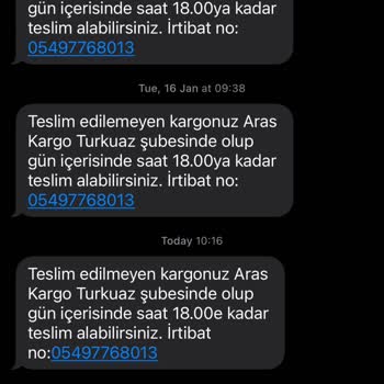 Aras Kargo Ertesi Gün Gel Hizmetinin Yerine Getirilmemesi
