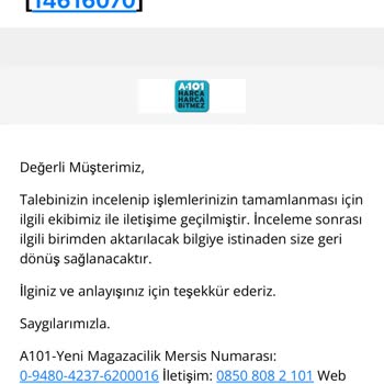 A101 Çözüm Merkezi Çözümsüzlüğü