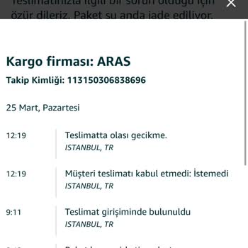Aras Kargo Kargo Şirketi Kargomu Teslim Etmedi. Üstüne Benim Bilgim Olmadan İade