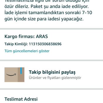 Aras Kargo Kargo Şirketi Kargomu Teslim Etmedi. Üstüne Benim Bilgim Olmadan İade