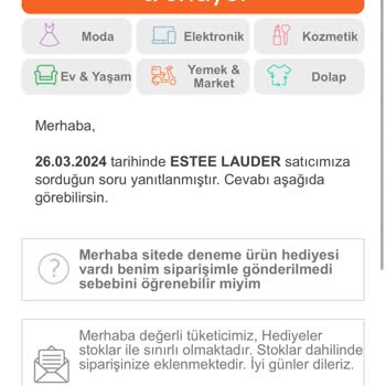 Estee Lauder Tüm Alınan Ürünlerde Stok Var Hediye Üründe Stok Yok