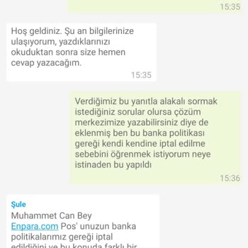Enpara Şirketim Pos Cihazı Sebepsiz Yere İptal Edilmesi