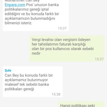 Enpara Şirketim Pos Cihazı Sebepsiz Yere İptal Edilmesi