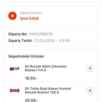 Migros Online'den Oluşturulan Siparişler Bilgim Olmadan İptal Edilmiş
